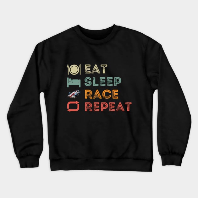 Eat, Sleep, Race, Repeat Crewneck Sweatshirt by BarnesPrintHub